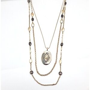 VTG WHBM Necklace Layers Gold Tone Medallion Interchangeable Long Statement Boho